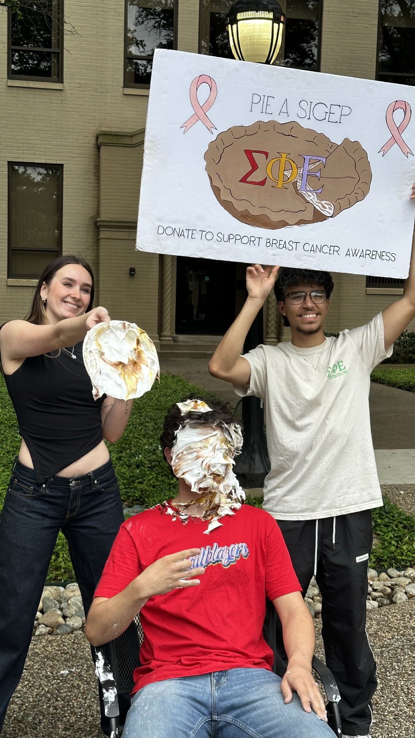 Philanthropy pie-in-the-face fundraiser on campus.